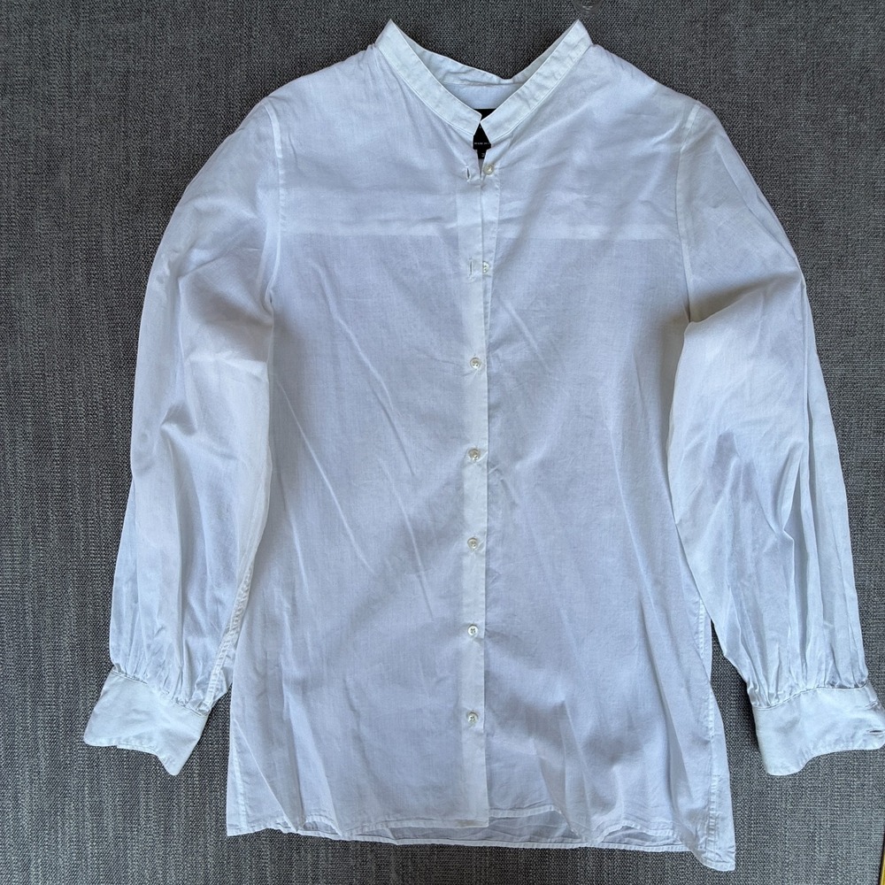 Barneys NY Shirt Top Womens 36 White Lightweight Gathered Sleeve Button Front